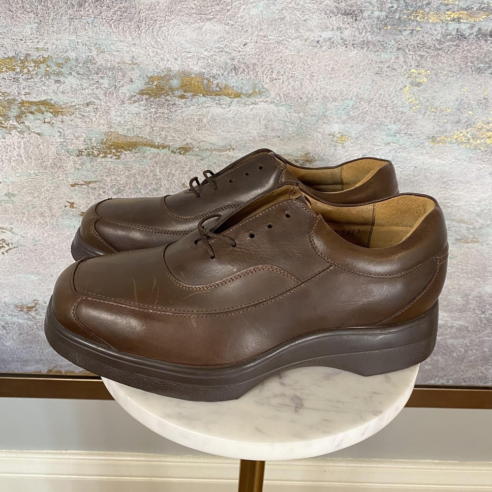 Hitchcock Shoes Mens Size 7 E Brown Leather Lace Up Casual Comfort Sneakers - Picture 2 of 10